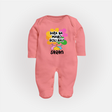 Bura Na Mano Holi Hai Personalized Kids Fullbody Suit - PEACH - New Born (Chest 7.5")