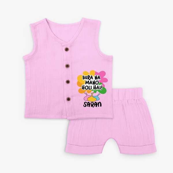 Bura Na Mano Holi Hai Personalized Kids Jabla Set - BABY PINK - 0 - 3 Months Old (Chest 9.8")