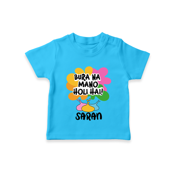 Bura Na Mano Holi Hai Personalized Kids T-Shirt - SKY BLUE - 0-5 Months Old (Chest 17")