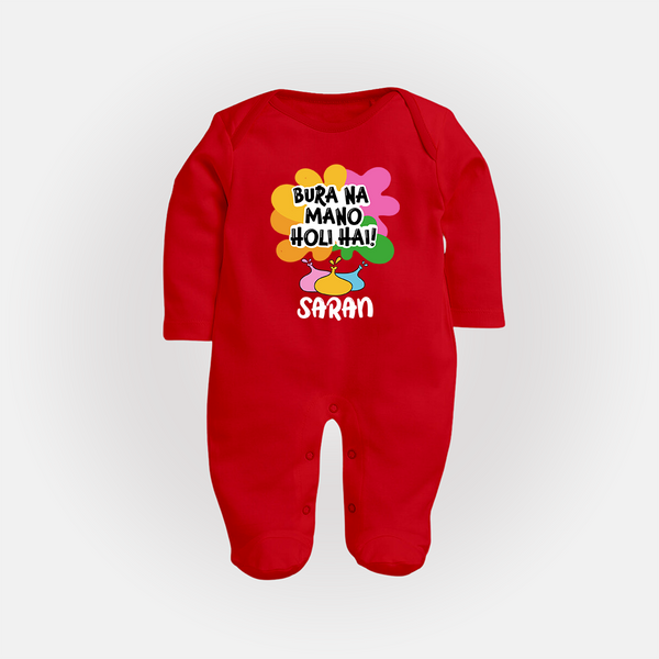 Bura Na Mano Holi Hai Personalized Kids Fullbody Suit - RED - New Born (Chest 7.5")