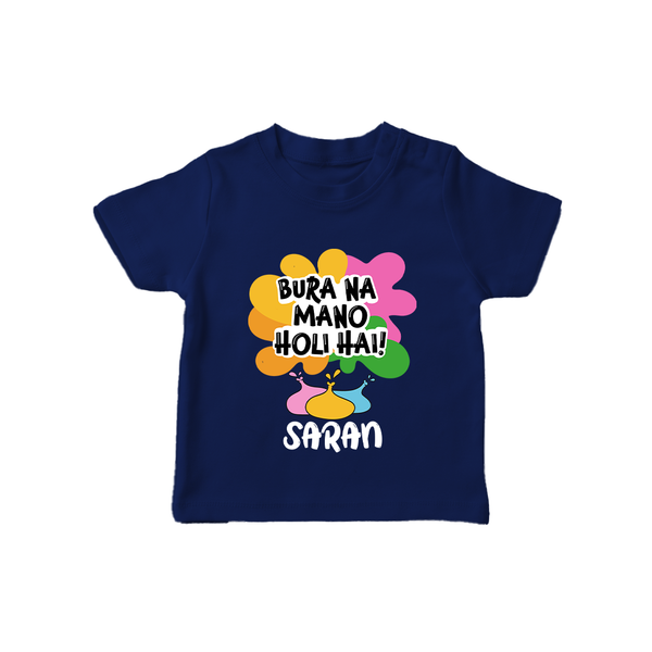 Bura Na Mano Holi Hai Personalized Kids T-Shirt - NAVY BLUE - 0-5 Months Old (Chest 17")
