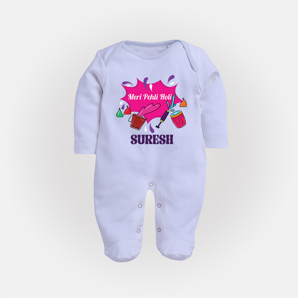 Meri Pehli Holi Customized Name Fullbody Suit - BABY BLUE - New Born (Chest 7.5")