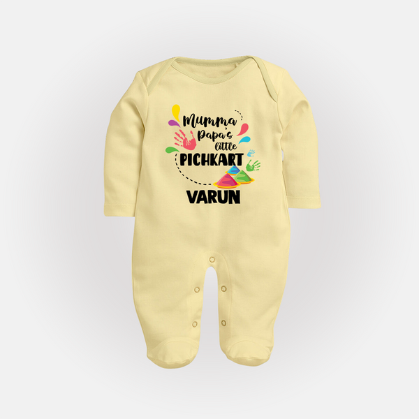 Mumma papa's little pichkart Personalized Kids Fullbody Suit - PASTEL YELLOW - New Born (Chest 7.5")