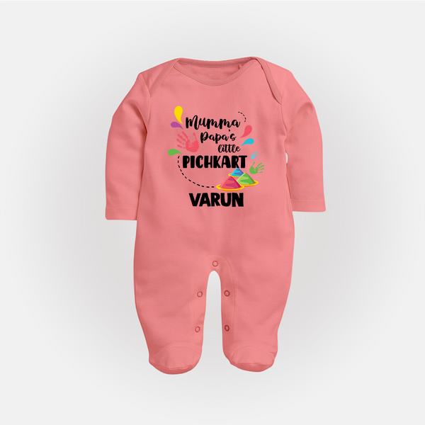 Mumma papa's little pichkart Personalized Kids Fullbody Suit - PEACH - New Born (Chest 7.5")