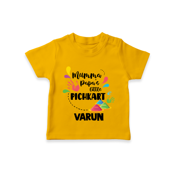 Mumma papa's little pichkart Personalized Kids T-Shirt - CHROME YELLOW - 0-5 Months Old (Chest 17")