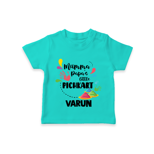 Mumma papa's little pichkart Personalized Kids T-Shirt - TEAL - 0-5 Months Old (Chest 17")