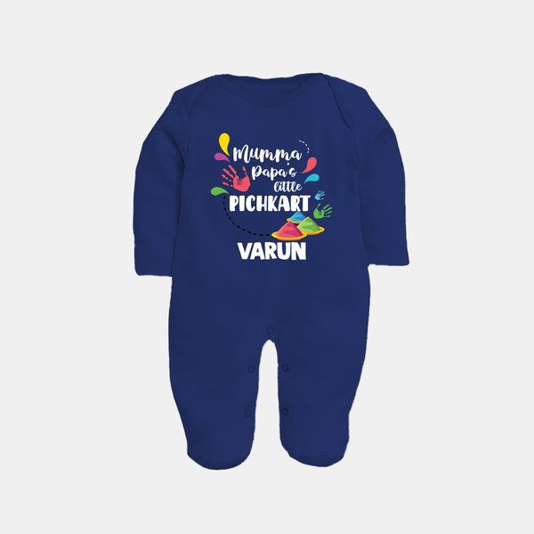 Mumma papa's little pichkart Personalized Kids Fullbody Suit - NAVY BLUE - New Born (Chest 7.5")