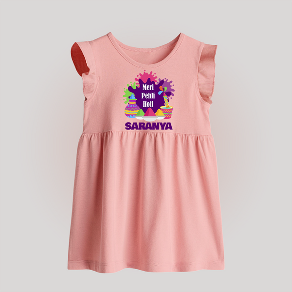 Meri Pehli Holi Personalized Kids Baby Frock - BABY PINK - 0 - 3 Months Old (Chest 17")