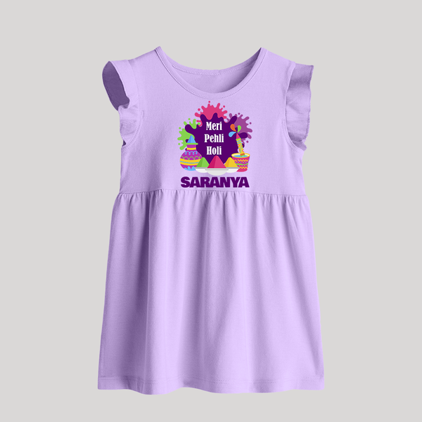 Meri Pehli Holi Personalized Kids Baby Frock - LILAC - 0 - 3 Months Old (Chest 17")