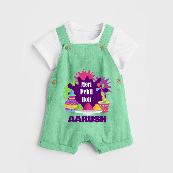 Meri Pehli Holi Personalized Kids Dungaree - GREEN - 0 - 5 Months Old (Chest 18")