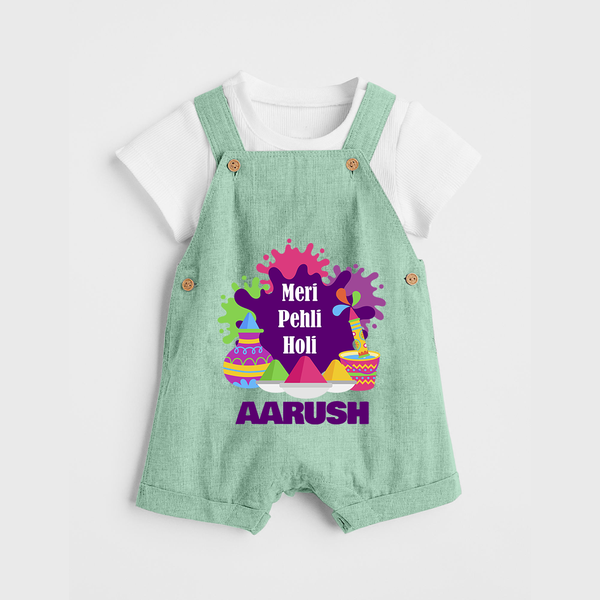 Meri Pehli Holi Personalized Kids Dungaree - MINT GREEN - 0 - 5 Months Old (Chest 18")