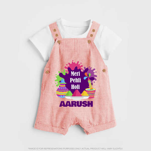 Meri Pehli Holi Personalized Kids Dungaree - PEACH - 0 - 5 Months Old (Chest 18")