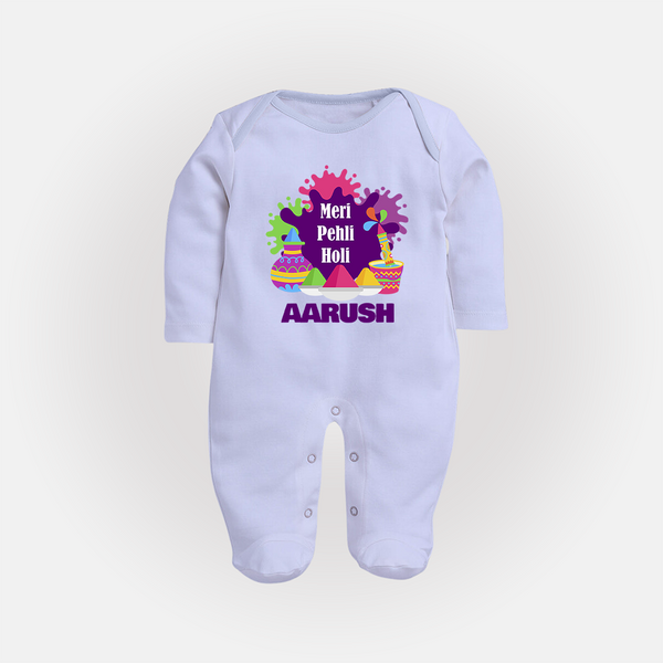 Meri Pehli Holi Personalized Kids Fullbody Suit - BABY BLUE - New Born (Chest 7.5")