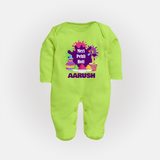 Meri Pehli Holi Personalized Kids Fullbody Suit - LIME GREEN - New Born (Chest 7.5")