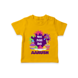 Meri Pehli Holi Personalized Kids T-Shirt - CHROME YELLOW - 0-5 Months Old (Chest 17")
