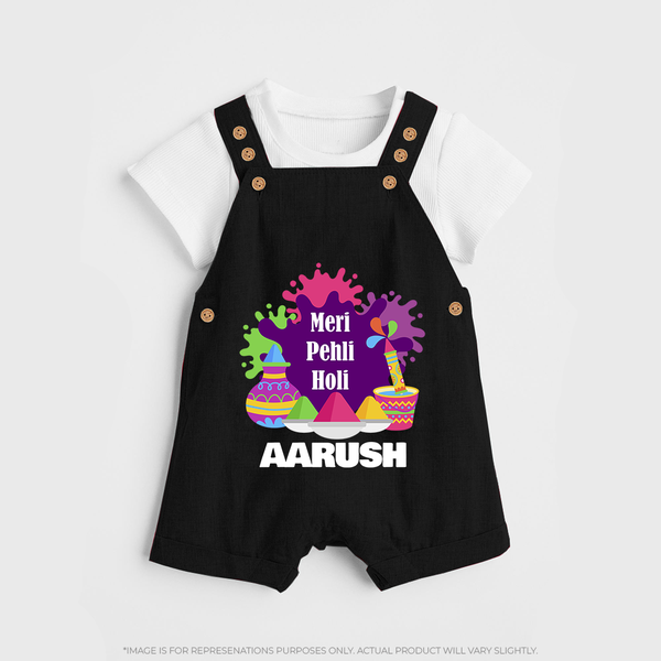 Meri Pehli Holi Personalized Kids Dungaree - BLACK - 0 - 5 Months Old (Chest 18")