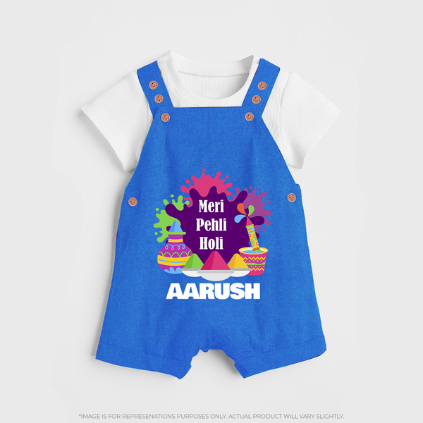 Meri Pehli Holi Personalized Kids Dungaree - COBALT BLUE - 0 - 5 Months Old (Chest 18")