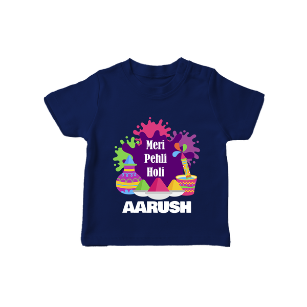 Meri Pehli Holi Personalized Kids T-Shirt - NAVY BLUE - 0-5 Months Old (Chest 17")