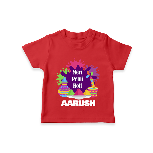 Meri Pehli Holi Personalized Kids T-Shirt - RED - 0-5 Months Old (Chest 17")