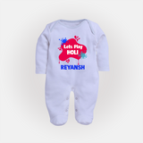 Lets play Holi Personalized Kids Fullbody Suit - BABY BLUE - New Born (Chest 7.5")
