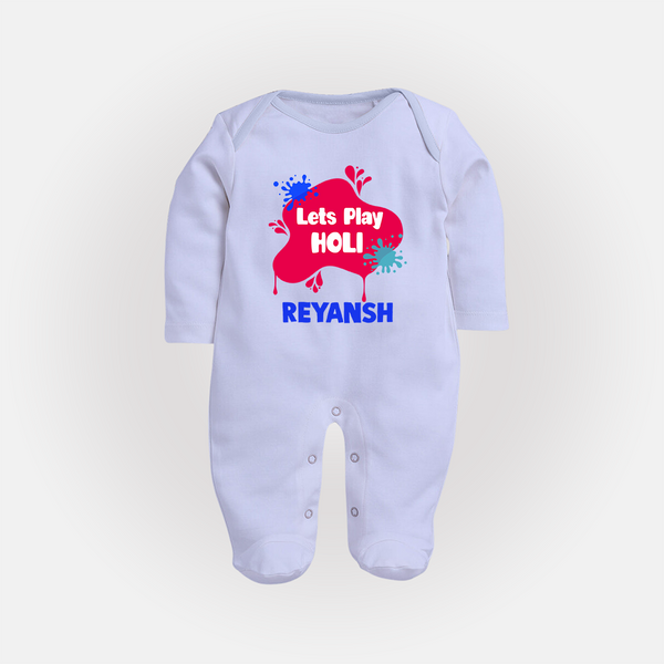 Lets play Holi Personalized Kids Fullbody Suit - BABY BLUE - New Born (Chest 7.5")