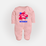 Lets play Holi Personalized Kids Fullbody Suit - BABY PINK - New Born (Chest 7.5")