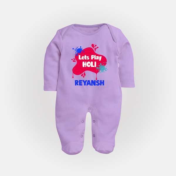 Lets play Holi Personalized Kids Fullbody Suit - LILAC - New Born (Chest 7.5")