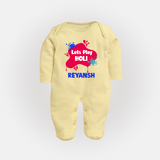 Lets play Holi Personalized Kids Fullbody Suit - PASTEL YELLOW - New Born (Chest 7.5")