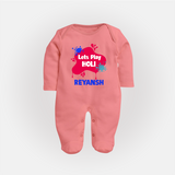 Lets play Holi Personalized Kids Fullbody Suit - PEACH - New Born (Chest 7.5")