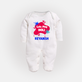 Lets play Holi Personalized Kids Fullbody Suit - WHITE - New Born (Chest 7.5")