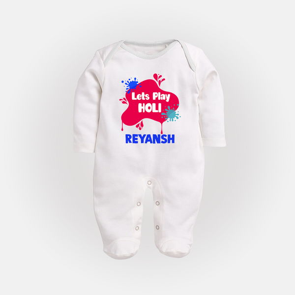 Lets play Holi Personalized Kids Fullbody Suit - WHITE - New Born (Chest 7.5")