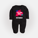 Lets play Holi Personalized Kids Fullbody Suit - BLACK - New Born (Chest 7.5")