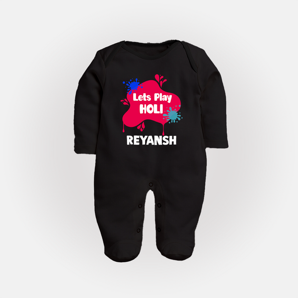 Lets play Holi Personalized Kids Fullbody Suit - BLACK - New Born (Chest 7.5")