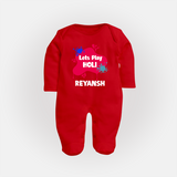 Lets play Holi Personalized Kids Fullbody Suit - RED - New Born (Chest 7.5")