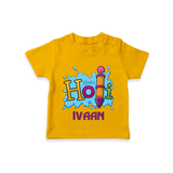 Happy Holi Personalized Kids T-Shirt - CHROME YELLOW - 0-5 Months Old (Chest 17")