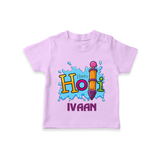 Happy Holi Personalized Kids T-Shirt - LILAC - 0-5 Months Old (Chest 17")