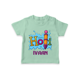 Happy Holi Personalized Kids T-Shirt - MINT GREEN - 0-5 Months Old (Chest 17")