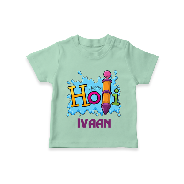 Happy Holi Personalized Kids T-Shirt - MINT GREEN - 0-5 Months Old (Chest 17")