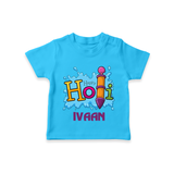 Happy Holi Personalized Kids T-Shirt - SKY BLUE - 0-5 Months Old (Chest 17")