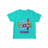Happy Holi Personalized Kids T-Shirt - TEAL - 0-5 Months Old (Chest 17")