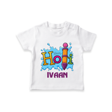 Happy Holi Personalized Kids T-Shirt - WHITE - 0-5 Months Old (Chest 17")