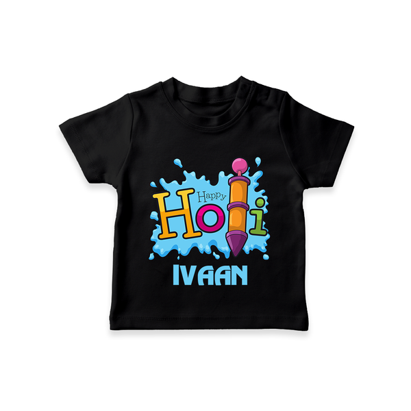 Happy Holi Personalized Kids T-Shirt - BLACK - 0-5 Months Old (Chest 17")