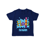 Happy Holi Personalized Kids T-Shirt - NAVY BLUE - 0-5 Months Old (Chest 17")