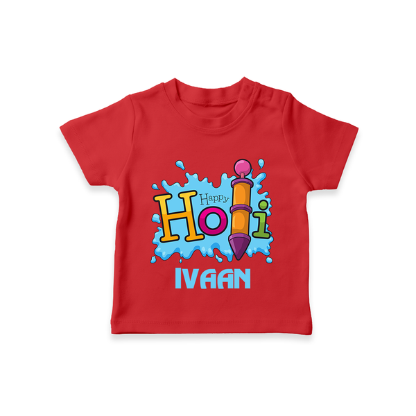 Happy Holi Personalized Kids T-Shirt - RED - 0-5 Months Old (Chest 17")