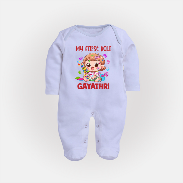 My First Holi Girl version Fullbody Suit – Custom - BABY BLUE - New Born (Chest 7.5")
