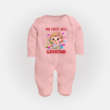 My First Holi Girl version Fullbody Suit – Custom - BABY PINK - New Born (Chest 7.5")
