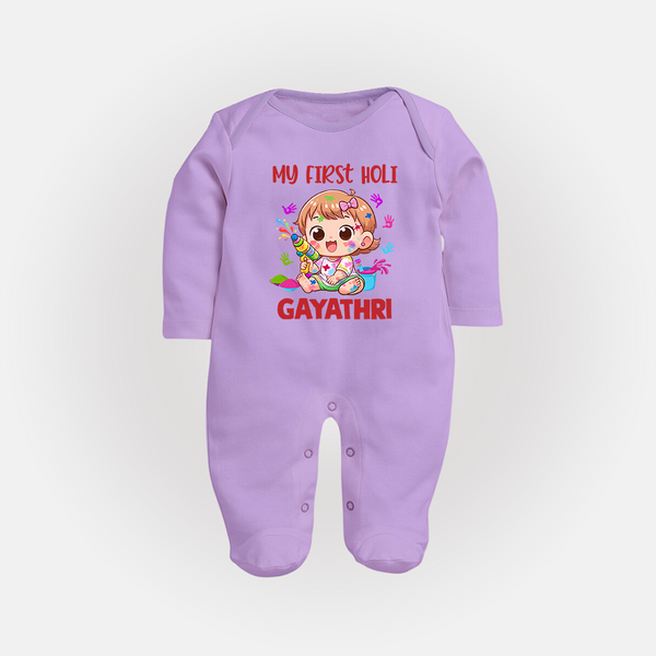 My First Holi Girl version Fullbody Suit – Custom - LILAC - New Born (Chest 7.5")
