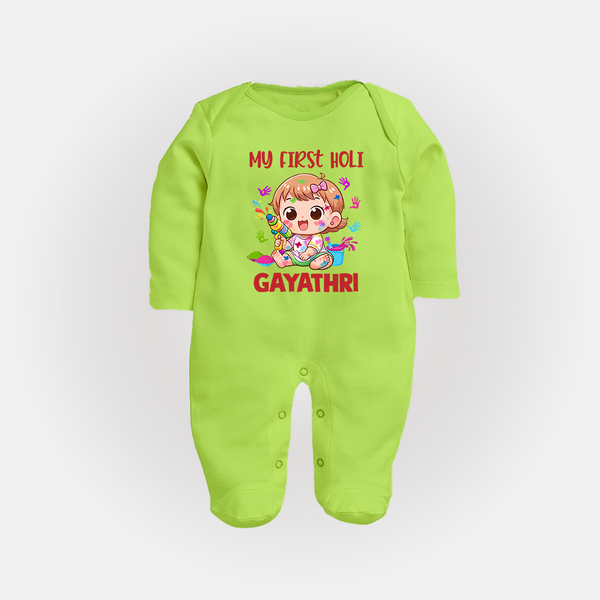 My First Holi Girl version Fullbody Suit – Custom - LIME GREEN - New Born (Chest 7.5")