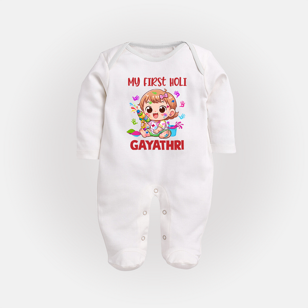 My First Holi Girl version Fullbody Suit – Custom - WHITE - New Born (Chest 7.5")