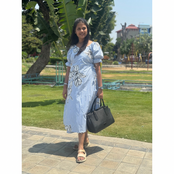 Floral printed striped dress